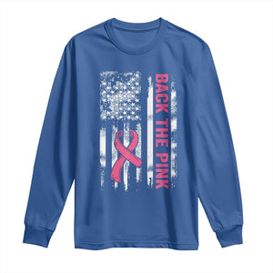 Back The Pink Ribbon Breast Cancer Awareness Long Sleeve Shirt American Flag TS10 Royal Blue Print Your Wear