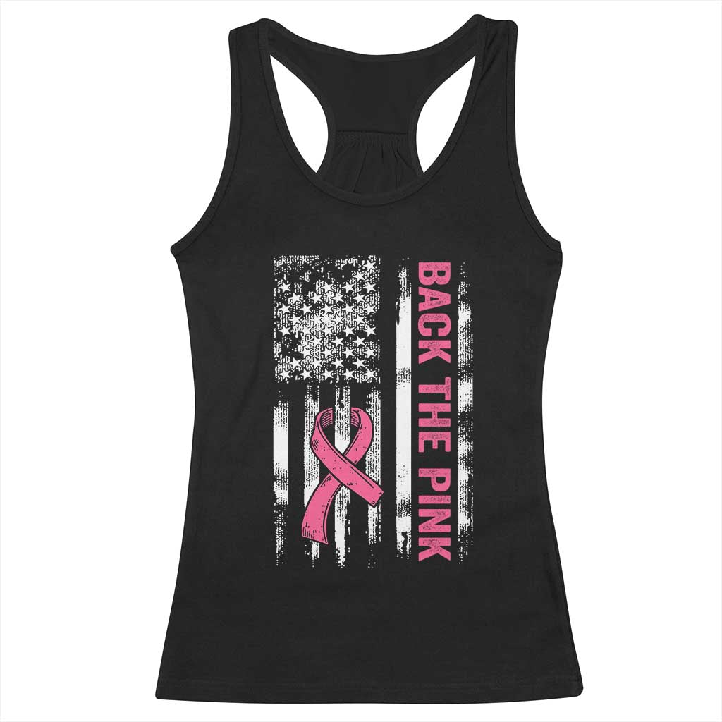Back The Pink Ribbon Breast Cancer Awareness Racerback Tank Top American Flag TS10 Black Print Your Wear