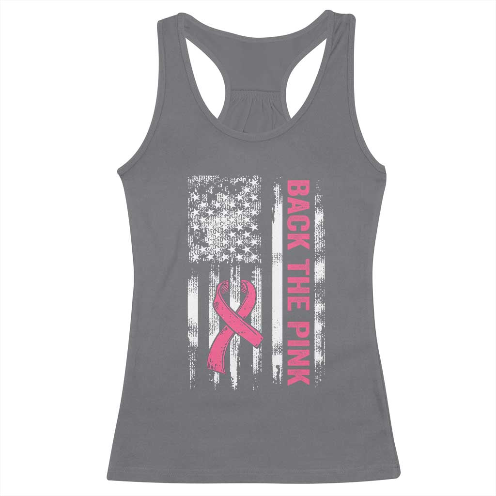 Back The Pink Ribbon Breast Cancer Awareness Racerback Tank Top American Flag TS10 Charcoal Print Your Wear