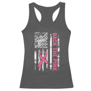 Back The Pink Ribbon Breast Cancer Awareness Racerback Tank Top American Flag TS10 Dark Heather Print Your Wear