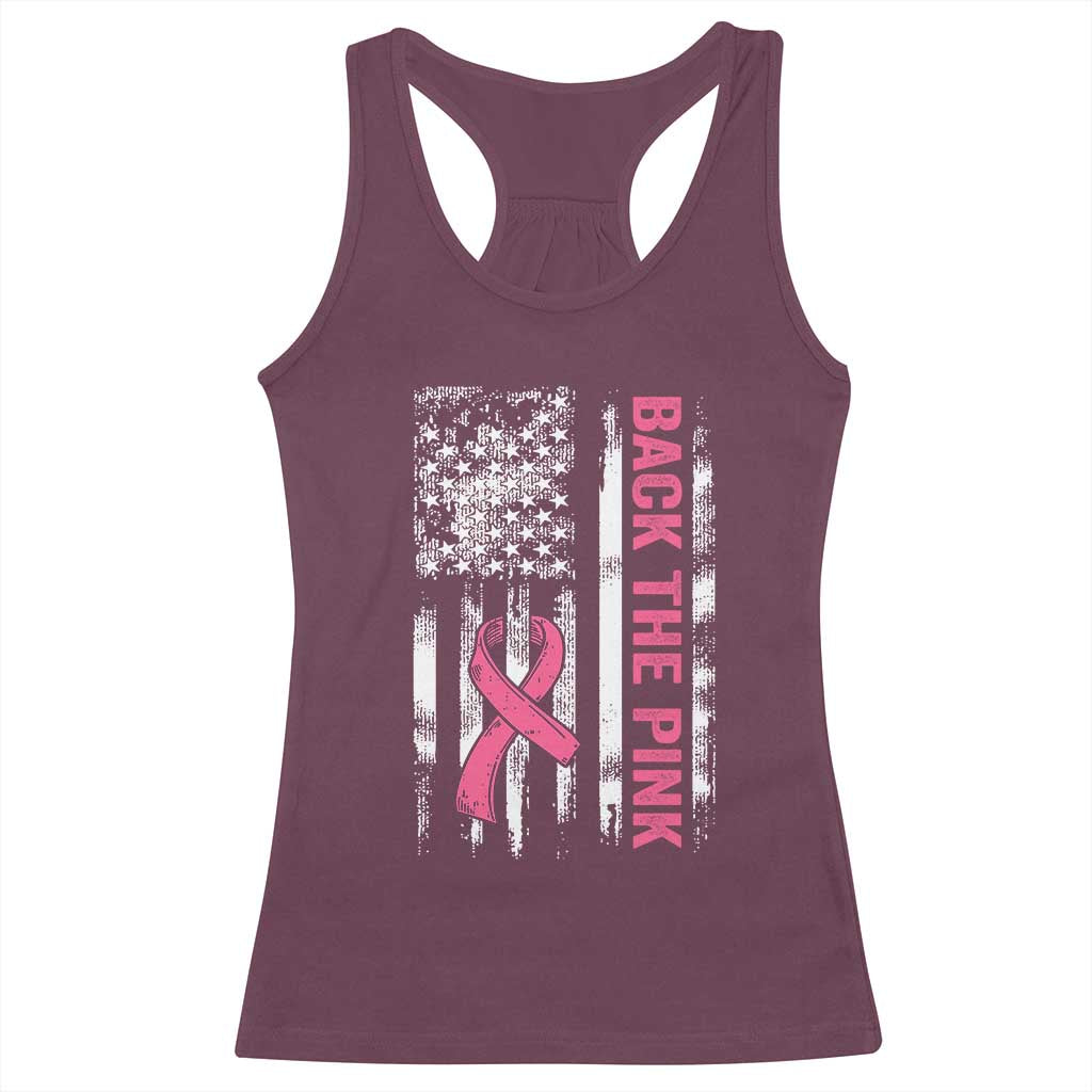 Back The Pink Ribbon Breast Cancer Awareness Racerback Tank Top American Flag TS10 Maroon Print Your Wear