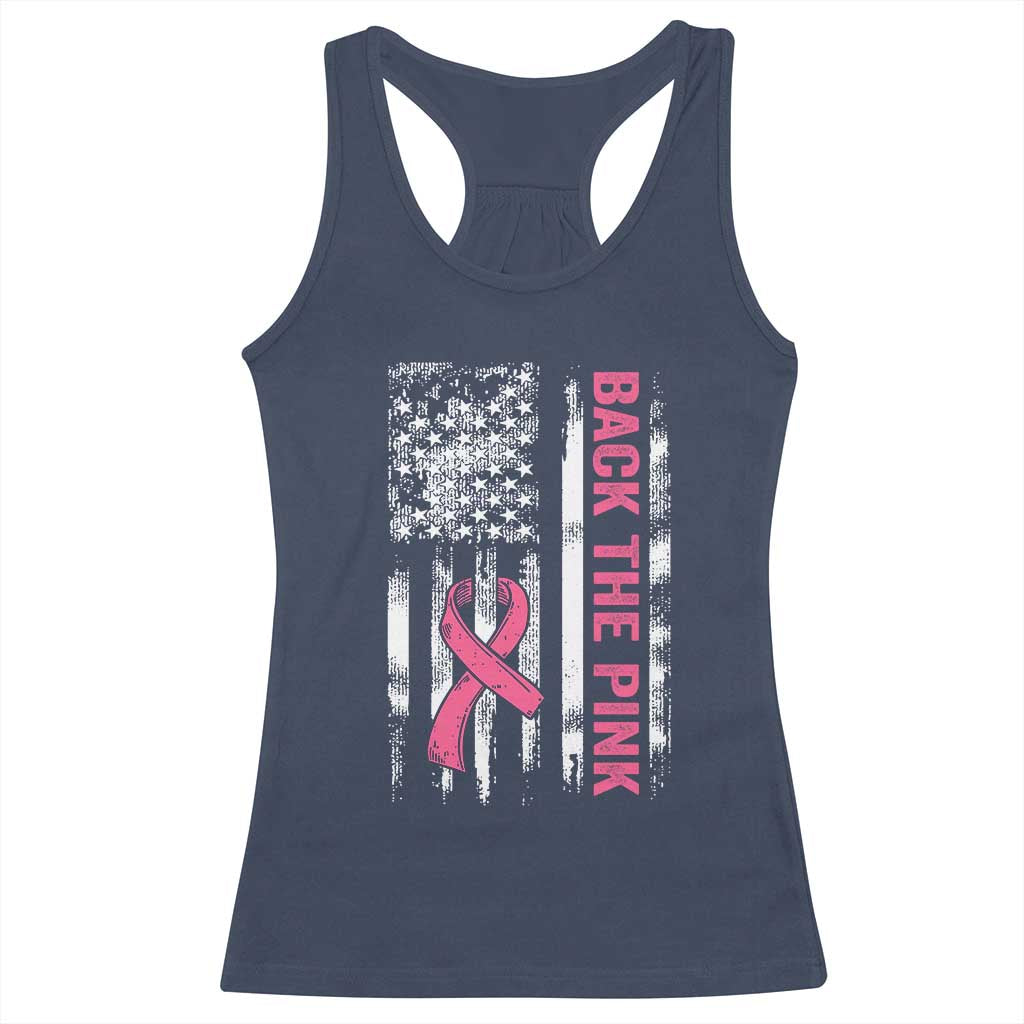 Back The Pink Ribbon Breast Cancer Awareness Racerback Tank Top American Flag TS10 Navy Print Your Wear