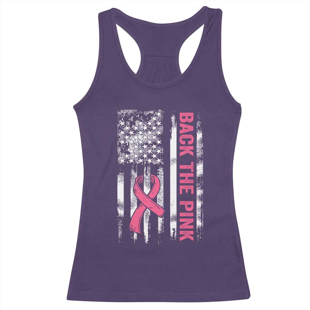 Back The Pink Ribbon Breast Cancer Awareness Racerback Tank Top American Flag TS10 Purple Print Your Wear