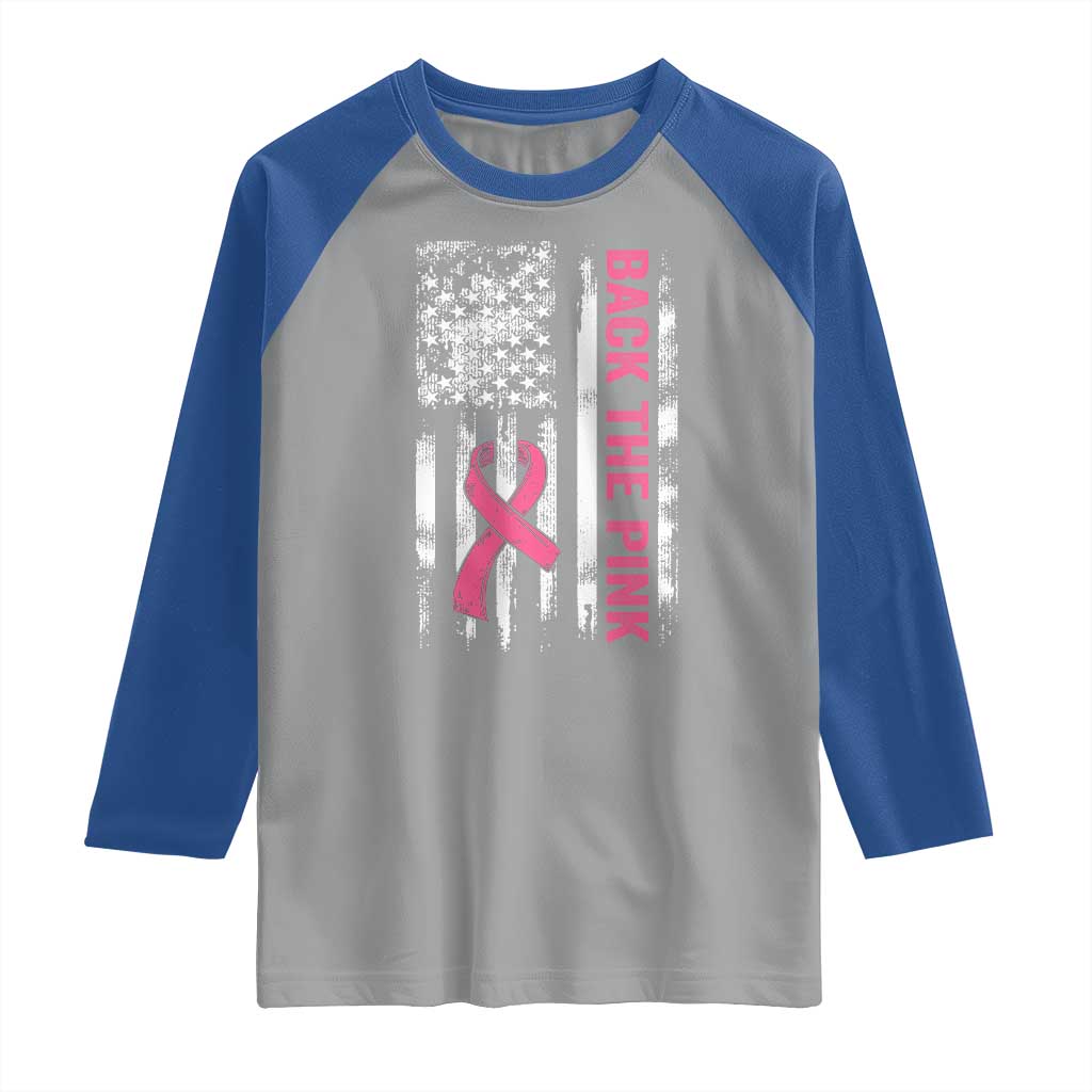 Back The Pink Ribbon Breast Cancer Awareness Raglan Shirt American Flag TS10 Sport Gray Royal Print Your Wear