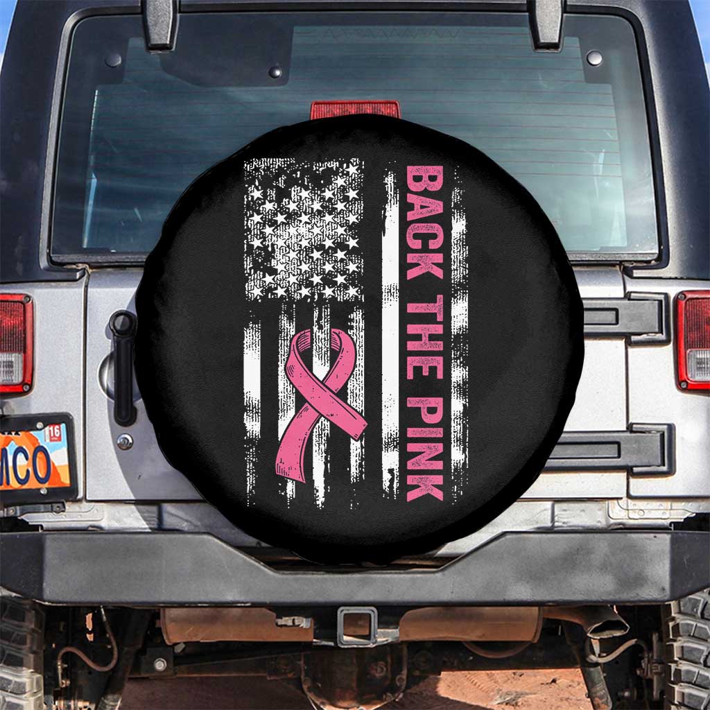 Back The Pink Ribbon Breast Cancer Awareness Spare Tire Cover American Flag TS10 No hole Black Print Your Wear