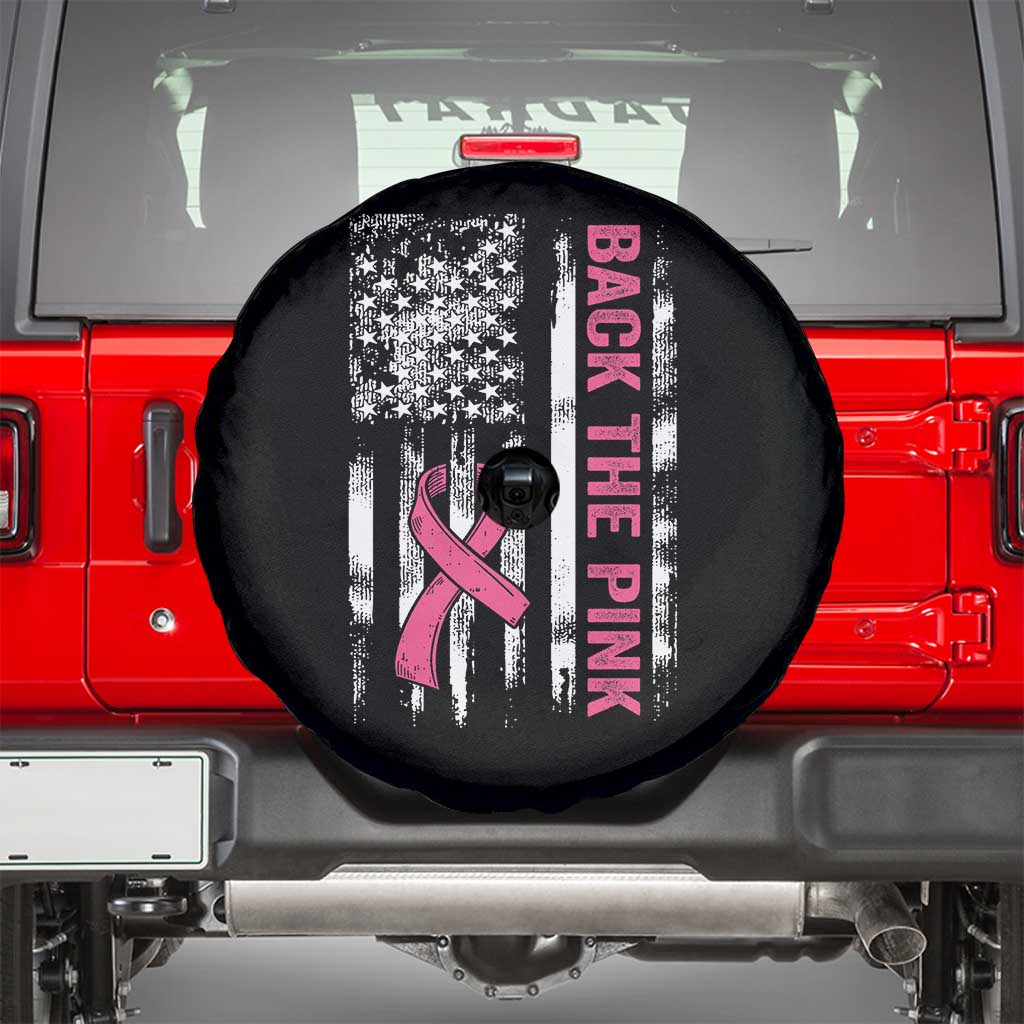 Back The Pink Ribbon Breast Cancer Awareness Spare Tire Cover American Flag TS10 Black Print Your Wear