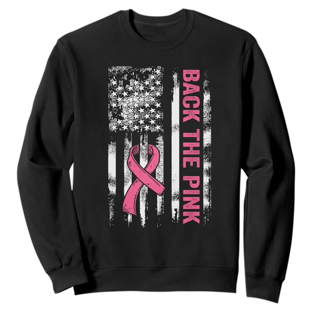 Back The Pink Ribbon Breast Cancer Awareness Sweatshirt American Flag - Print Your Wear