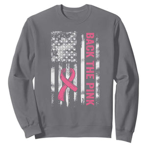 Back The Pink Ribbon Breast Cancer Awareness Sweatshirt American Flag TS10 Charcoal Print Your Wear