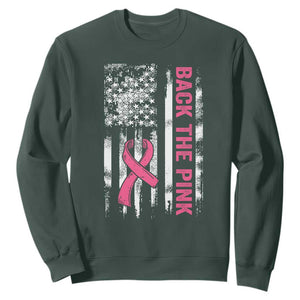 Back The Pink Ribbon Breast Cancer Awareness Sweatshirt American Flag TS10 Dark Forest Green Print Your Wear