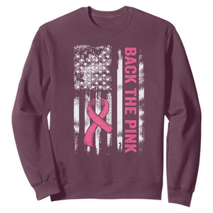 Back The Pink Ribbon Breast Cancer Awareness Sweatshirt American Flag TS10 Maroon Print Your Wear