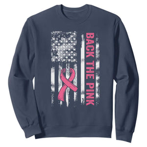 Back The Pink Ribbon Breast Cancer Awareness Sweatshirt American Flag TS10 Navy Print Your Wear
