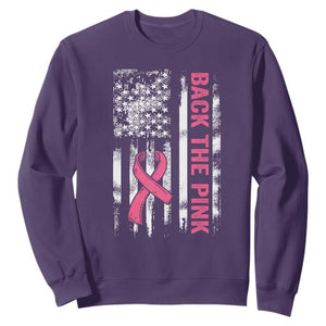 Back The Pink Ribbon Breast Cancer Awareness Sweatshirt American Flag TS10 Purple Print Your Wear