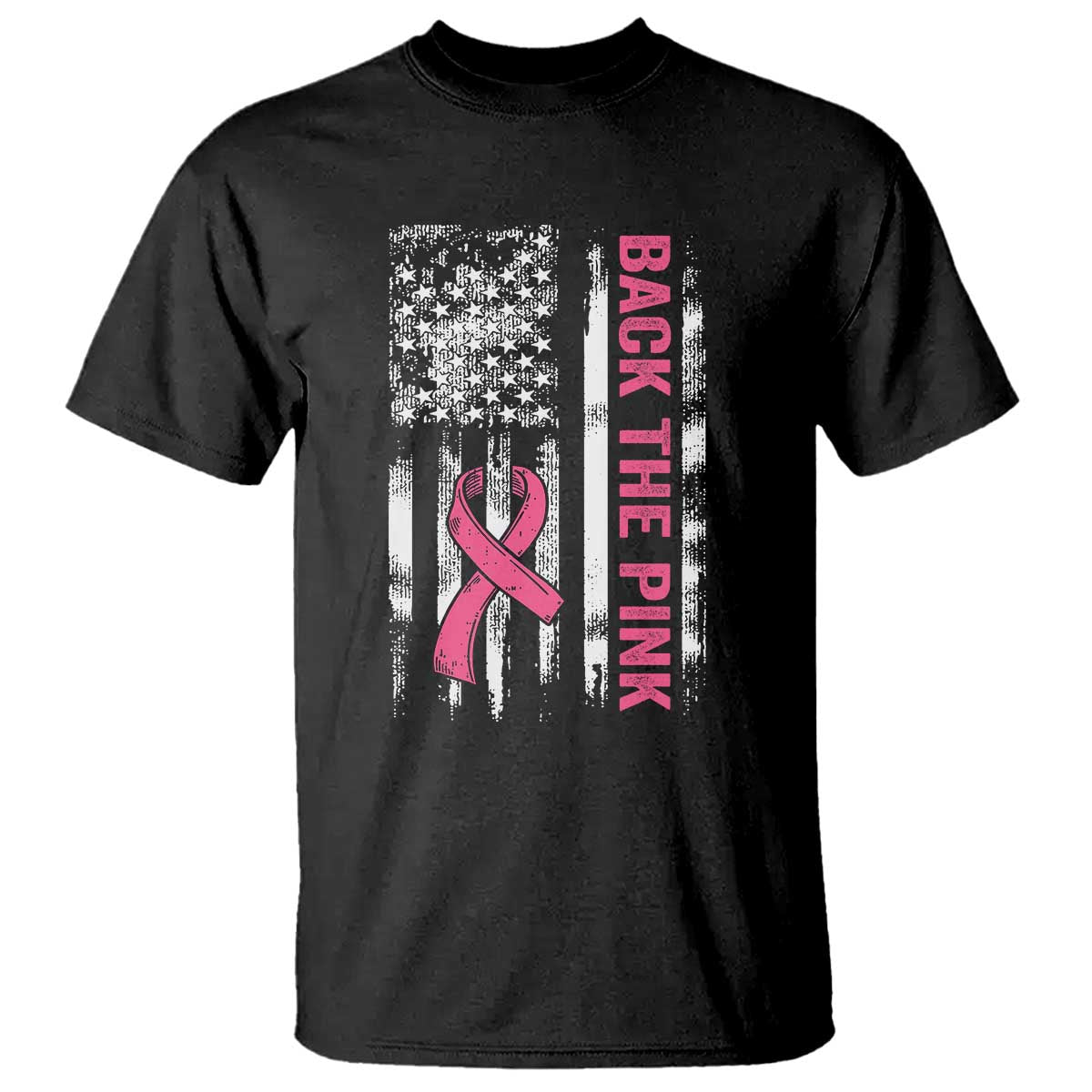 Back The Pink Ribbon Breast Cancer Awareness T Shirt American Flag - Print Your Wear