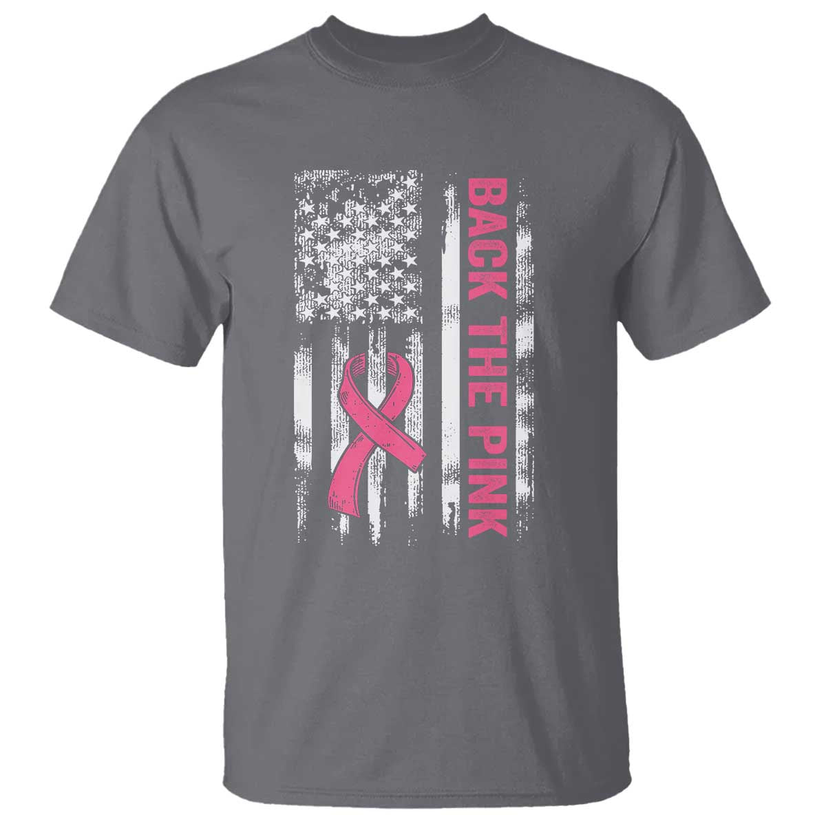 Back The Pink Ribbon Breast Cancer Awareness T Shirt American Flag TS10 Charcoal Print Your Wear