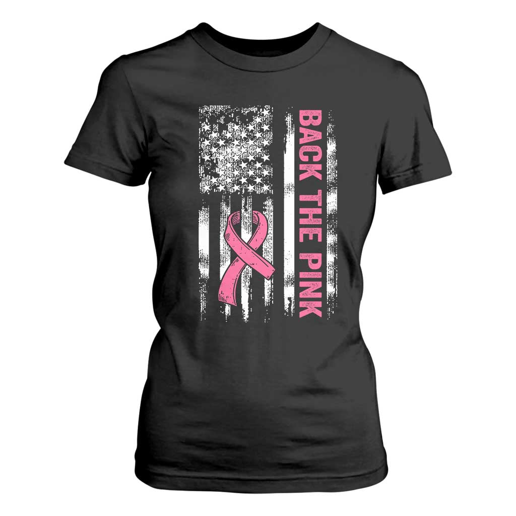 Back The Pink Ribbon Breast Cancer Awareness T Shirt For Women American Flag - Print Your Wear