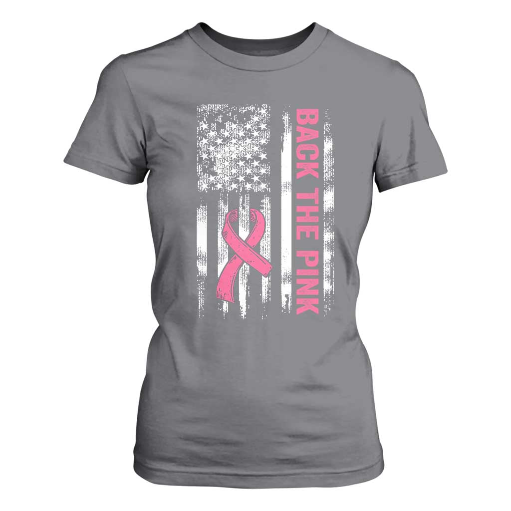 Back The Pink Ribbon Breast Cancer Awareness T Shirt For Women American Flag TS10 Charcoal Print Your Wear