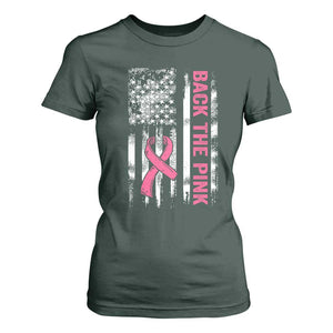Back The Pink Ribbon Breast Cancer Awareness T Shirt For Women American Flag TS10 Dark Forest Green Print Your Wear