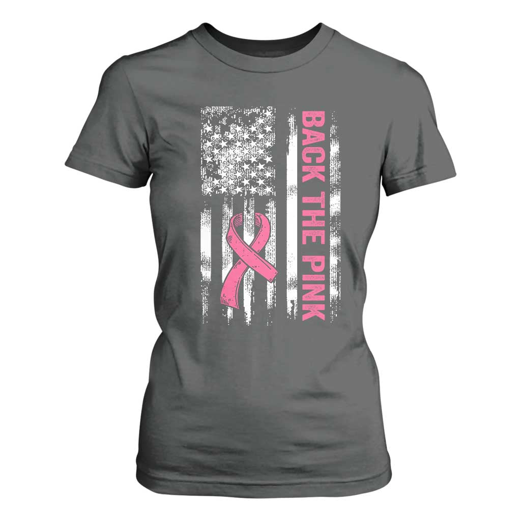 Back The Pink Ribbon Breast Cancer Awareness T Shirt For Women American Flag TS10 Dark Heather Print Your Wear