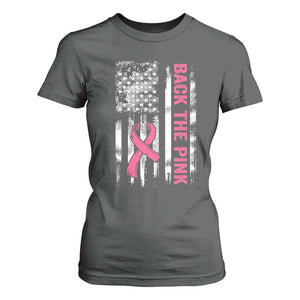 Back The Pink Ribbon Breast Cancer Awareness T Shirt For Women American Flag TS10 Dark Heather Print Your Wear