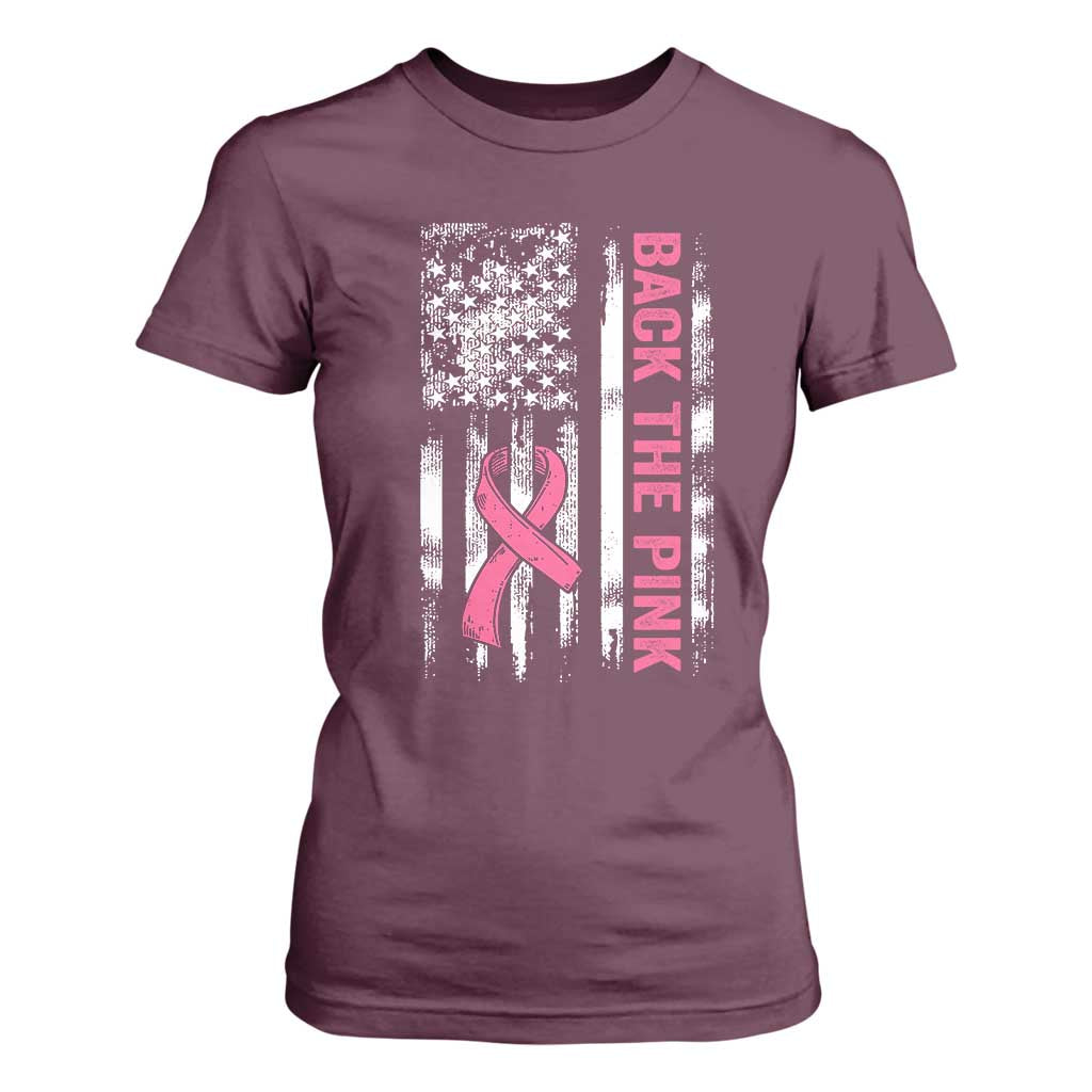 Back The Pink Ribbon Breast Cancer Awareness T Shirt For Women American Flag TS10 Maroon Print Your Wear