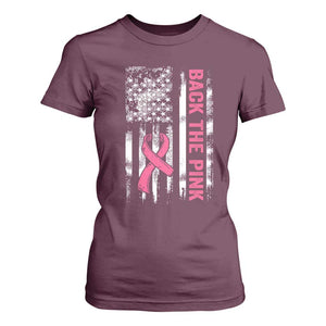 Back The Pink Ribbon Breast Cancer Awareness T Shirt For Women American Flag TS10 Maroon Print Your Wear