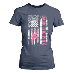 Back The Pink Ribbon Breast Cancer Awareness T Shirt For Women American Flag TS10 Navy Print Your Wear