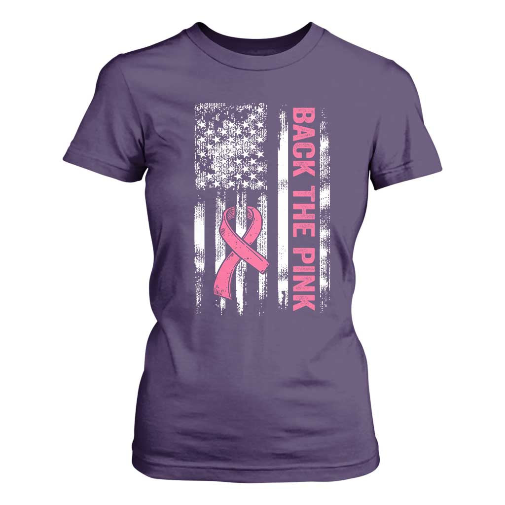 Back The Pink Ribbon Breast Cancer Awareness T Shirt For Women American Flag TS10 Purple Print Your Wear