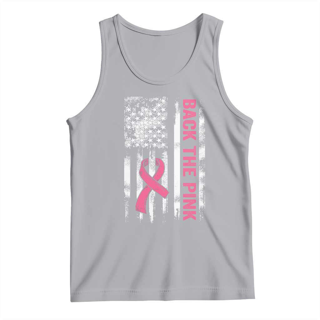Back The Pink Ribbon Breast Cancer Awareness Tank Top American Flag TS10 Athletic Heather Print Your Wear