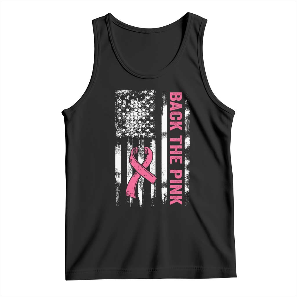 Back The Pink Ribbon Breast Cancer Awareness Tank Top American Flag TS10 Black Print Your Wear