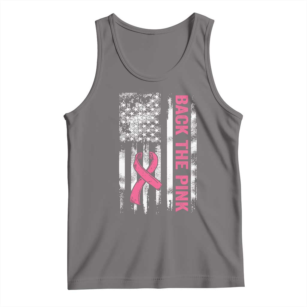 Back The Pink Ribbon Breast Cancer Awareness Tank Top American Flag TS10 Deep Heather Print Your Wear