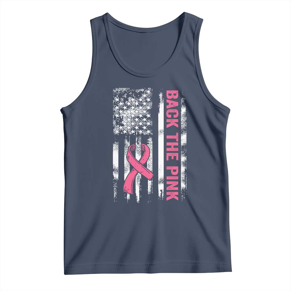 Back The Pink Ribbon Breast Cancer Awareness Tank Top American Flag TS10 Navy Print Your Wear