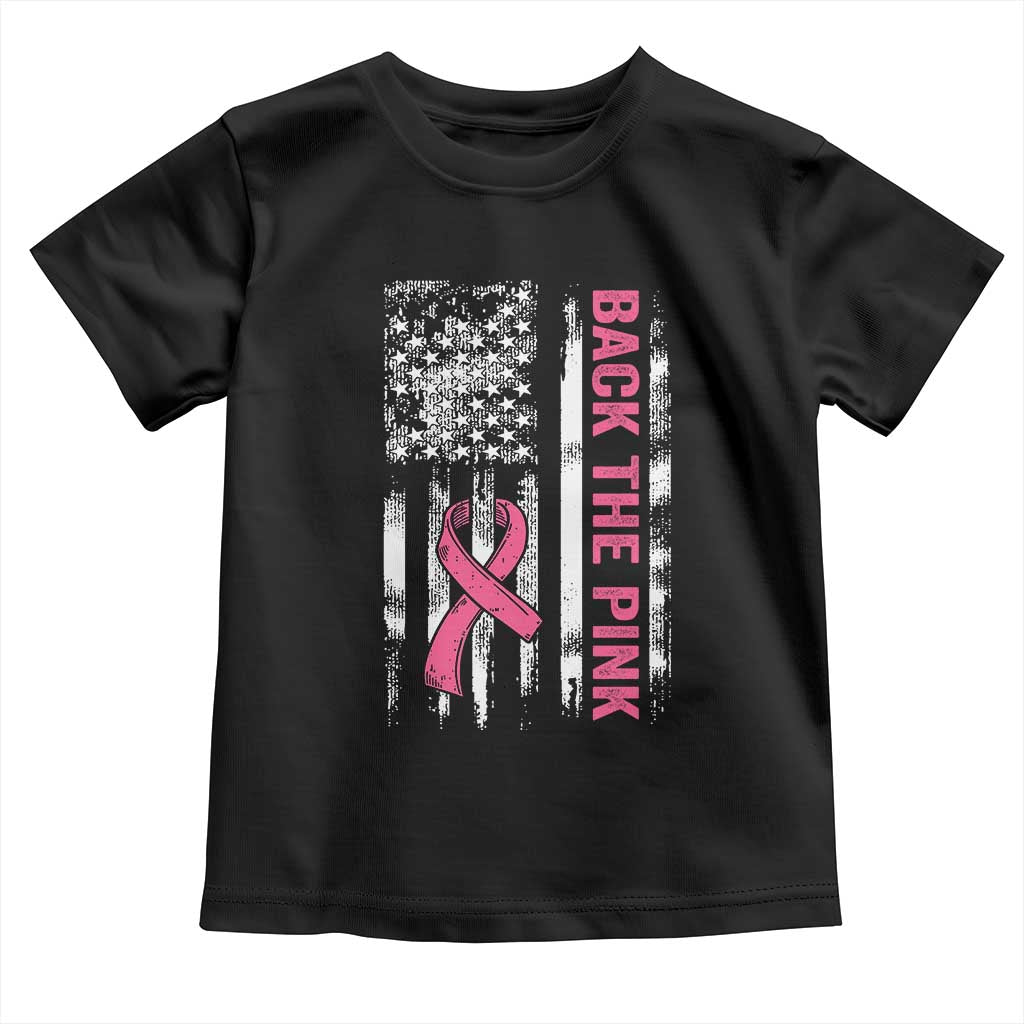 Back The Pink Ribbon Breast Cancer Awareness Toddler T Shirt American Flag TS10 Black Print Your Wear