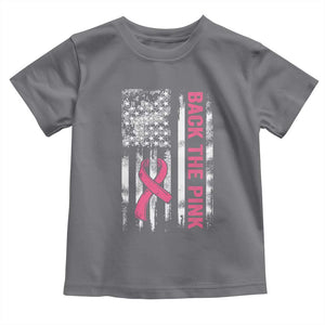 Back The Pink Ribbon Breast Cancer Awareness Toddler T Shirt American Flag TS10 Charcoal Print Your Wear