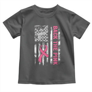 Back The Pink Ribbon Breast Cancer Awareness Toddler T Shirt American Flag TS10 Dark Heather Print Your Wear