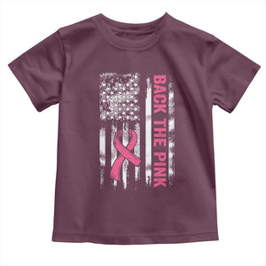Back The Pink Ribbon Breast Cancer Awareness Toddler T Shirt American Flag TS10 Maroon Print Your Wear