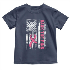 Back The Pink Ribbon Breast Cancer Awareness Toddler T Shirt American Flag TS10 Navy Print Your Wear