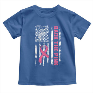 Back The Pink Ribbon Breast Cancer Awareness Toddler T Shirt American Flag TS10 Royal Blue Print Your Wear