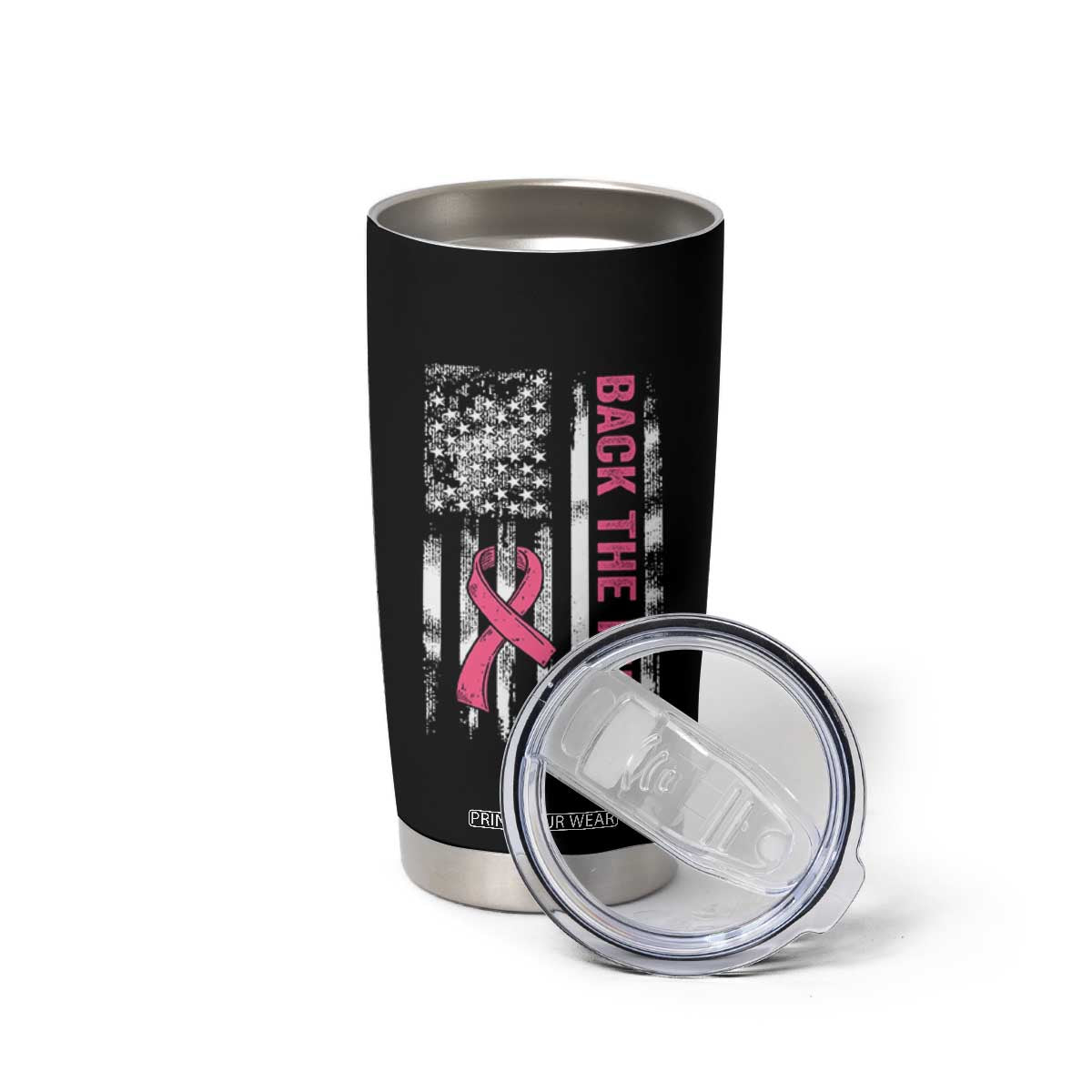 Back The Pink Ribbon Breast Cancer Awareness Tumbler Cup American Flag TS10 Print Your Wear