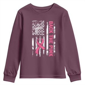 Back The Pink Ribbon Breast Cancer Awareness Youth Sweatshirt American Flag TS10 Maroon Print Your Wear