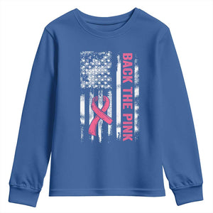 Back The Pink Ribbon Breast Cancer Awareness Youth Sweatshirt American Flag TS10 Royal Blue Print Your Wear