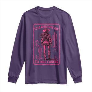 Cowgirl Breast Cancer Long Sleeve Shirt Beautiful Day To Kill Cancer Vintage Western Pink TS10 Purple Print Your Wear