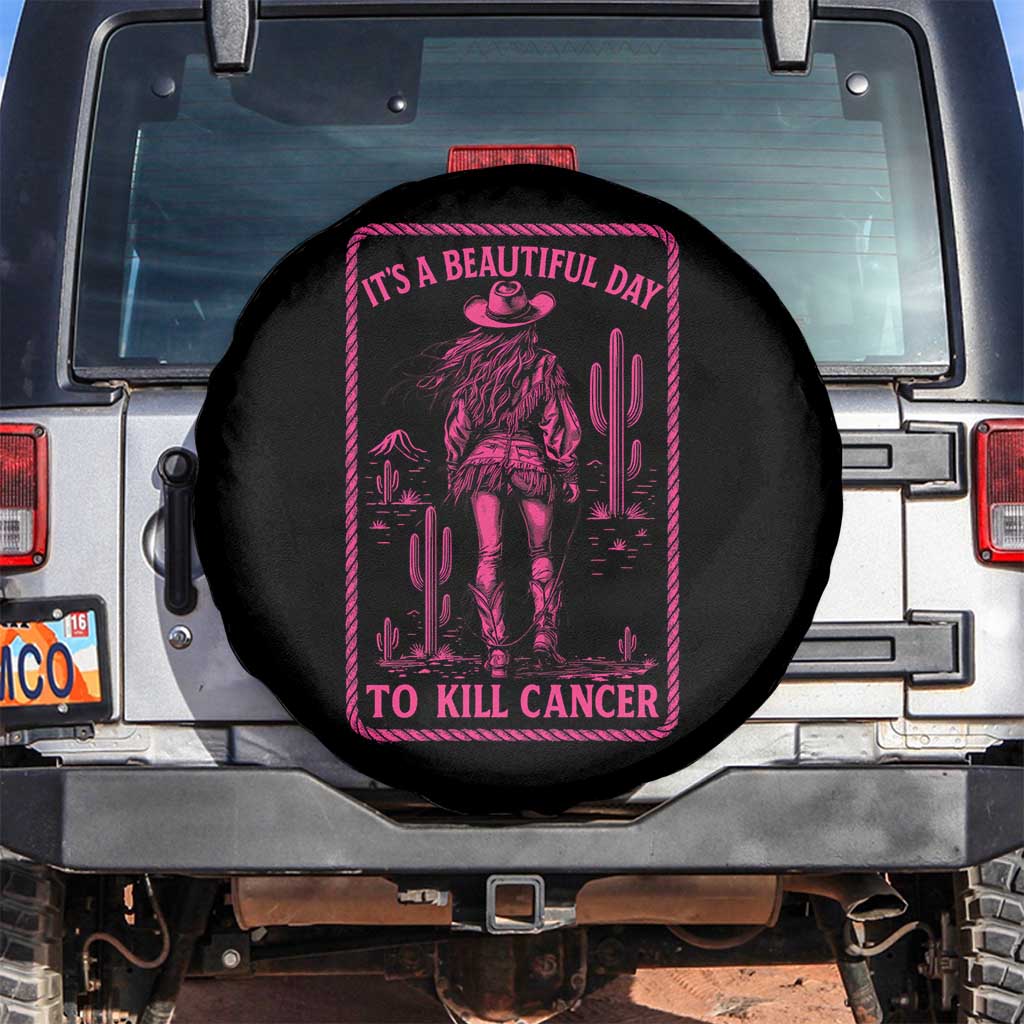 Cowgirl Breast Cancer Spare Tire Cover Beautiful Day To Kill Cancer Vintage Western Pink TS10 No hole Black Print Your Wear