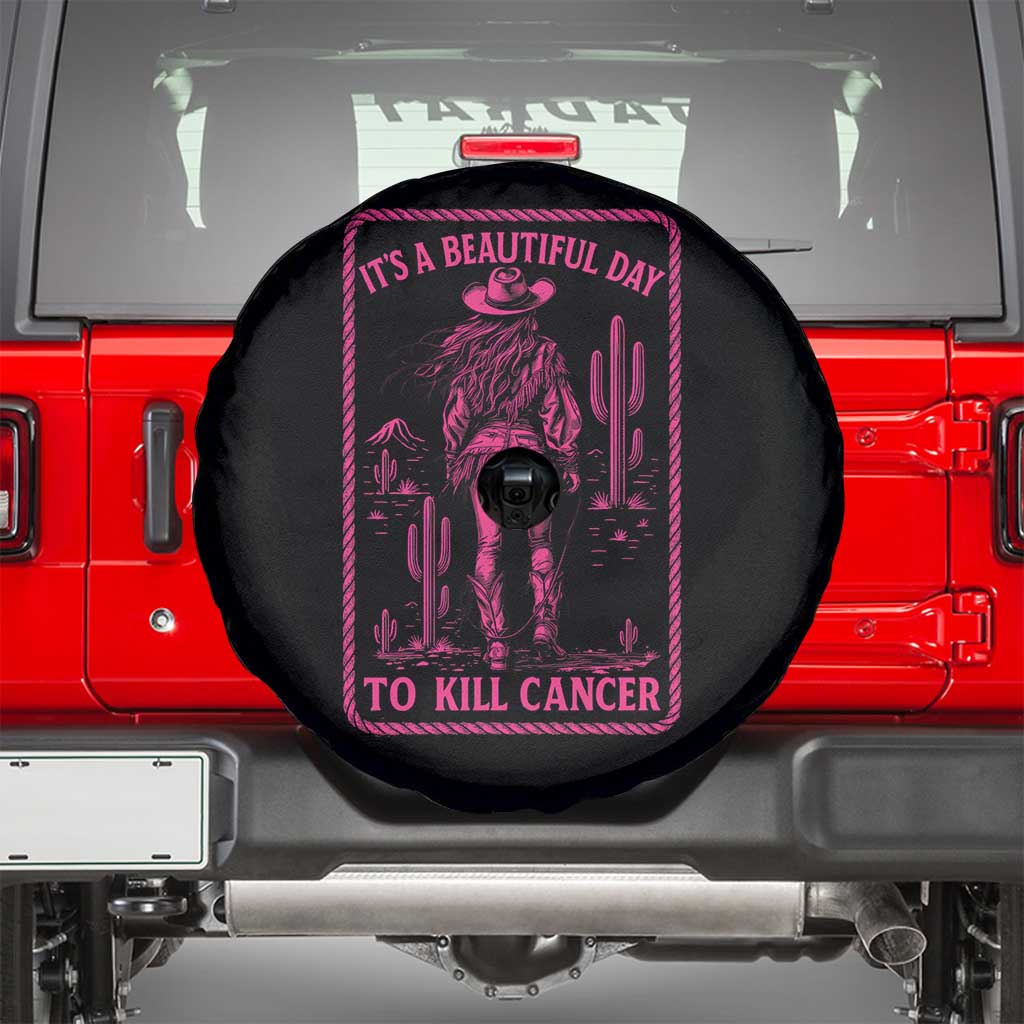 Cowgirl Breast Cancer Spare Tire Cover Beautiful Day To Kill Cancer Vintage Western Pink TS10 Black Print Your Wear