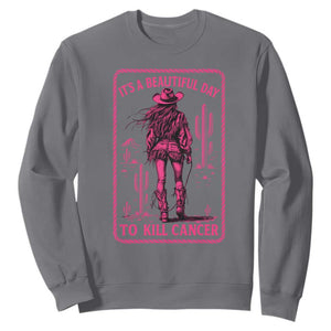 Cowgirl Breast Cancer Sweatshirt Beautiful Day To Kill Cancer Vintage Western Pink TS10 Charcoal Print Your Wear