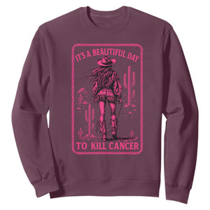 Cowgirl Breast Cancer Sweatshirt Beautiful Day To Kill Cancer Vintage Western Pink TS10 Maroon Print Your Wear