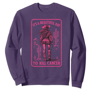 Cowgirl Breast Cancer Sweatshirt Beautiful Day To Kill Cancer Vintage Western Pink TS10 Purple Print Your Wear