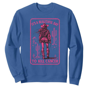 Cowgirl Breast Cancer Sweatshirt Beautiful Day To Kill Cancer Vintage Western Pink TS10 Royal Blue Print Your Wear