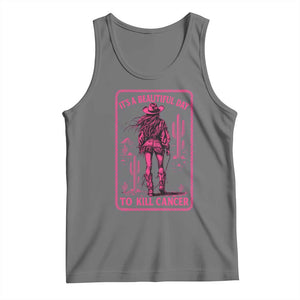 Cowgirl Breast Cancer Tank Top Beautiful Day To Kill Cancer Vintage Western Pink TS10 Black Heather Print Your Wear
