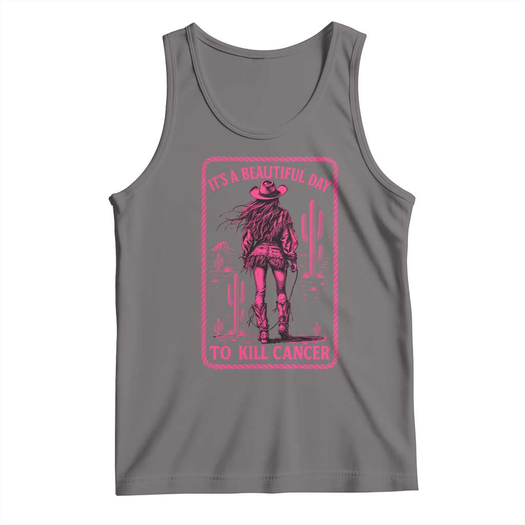 Cowgirl Breast Cancer Tank Top Beautiful Day To Kill Cancer Vintage Western Pink TS10 Deep Heather Print Your Wear