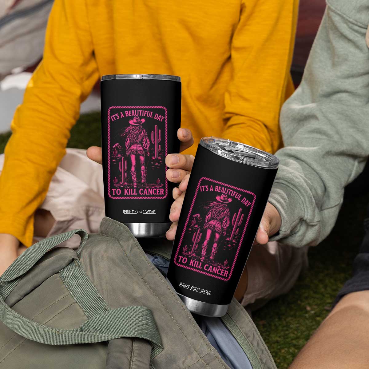 Cowgirl Breast Cancer Tumbler Cup Beautiful Day To Kill Cancer Vintage Western Pink TS10 Print Your Wear